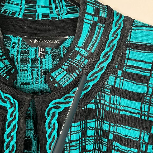 Ming Wang Cardigan Size 3X Teal Black Funky Artsy Abstract Colorful Work Office - Picture 8 of 15